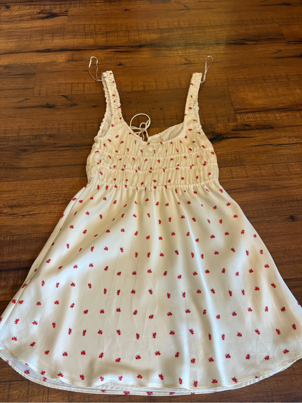 Zara Floral Satin Mini Dress Size XS Red Cream Cottagecore EUC - Picture 8 of 8